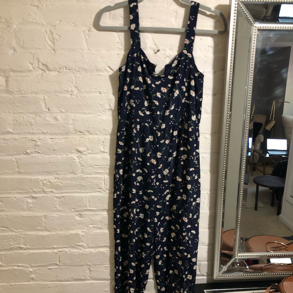 New navy jumpsuit with flower pattern